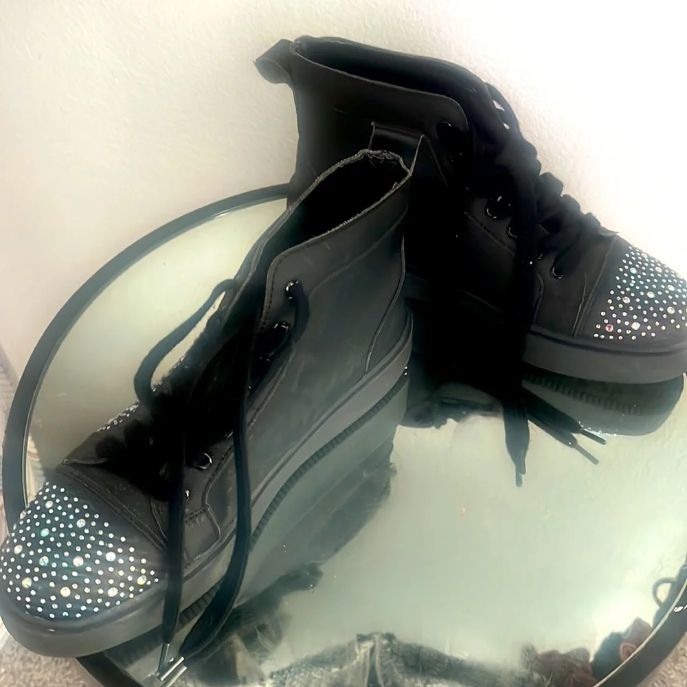 Black High-Top Sneakers with Crystal Accents